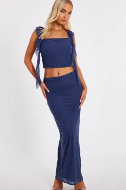 Quiz Skirts|Going Out>Blue Mesh Maxi Skirt