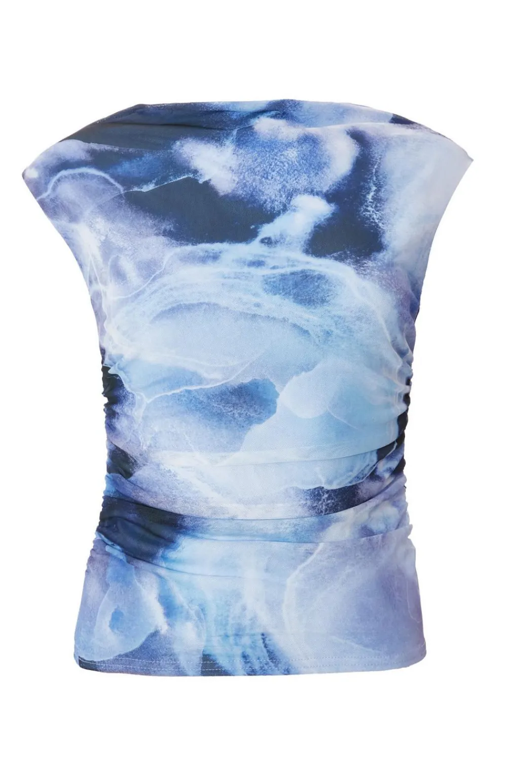 Quiz Going Out Tops|Tops>Blue Mesh Tie Dye Crop Top