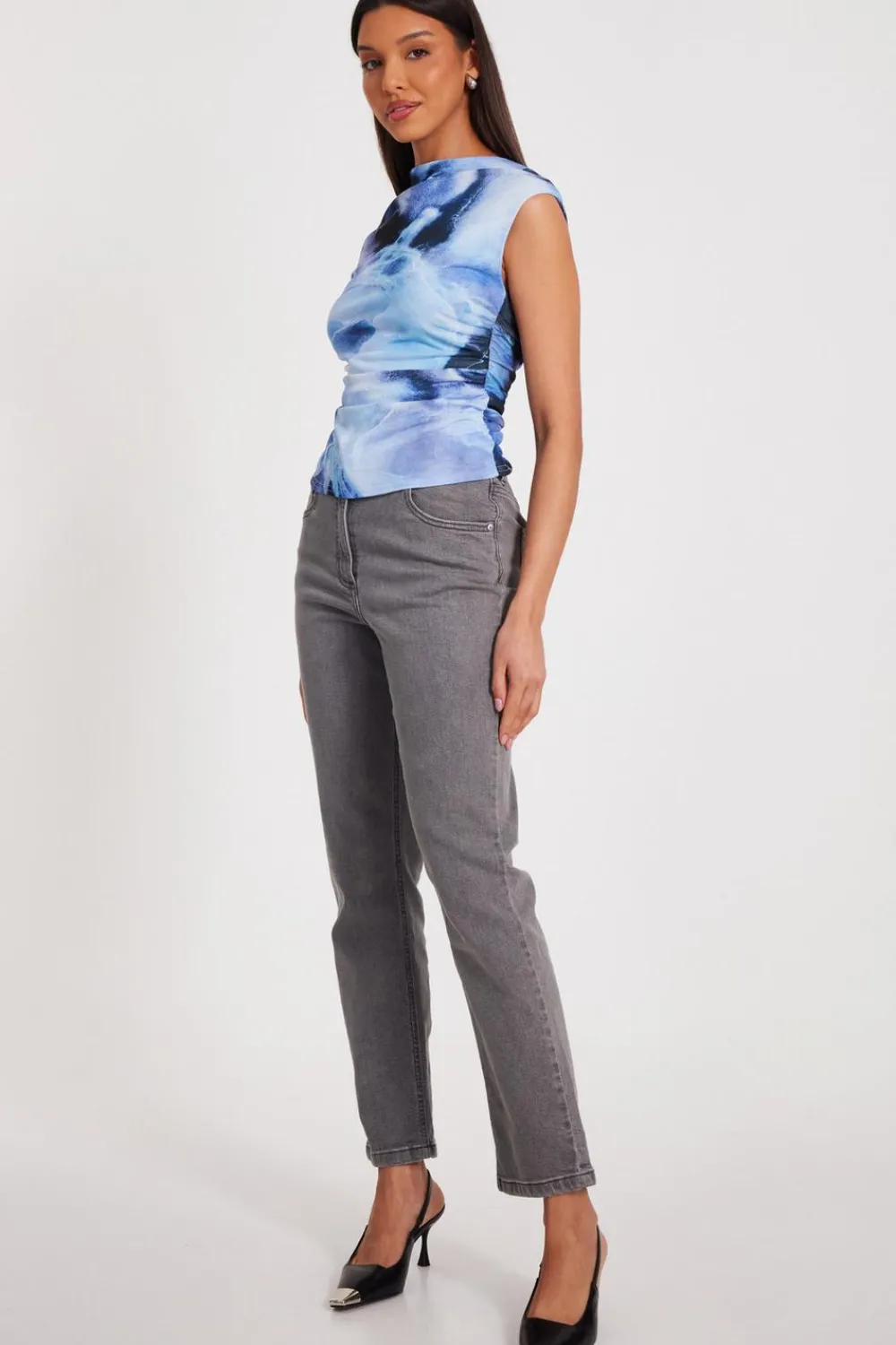Quiz Going Out Tops|Tops>Blue Mesh Tie Dye Crop Top