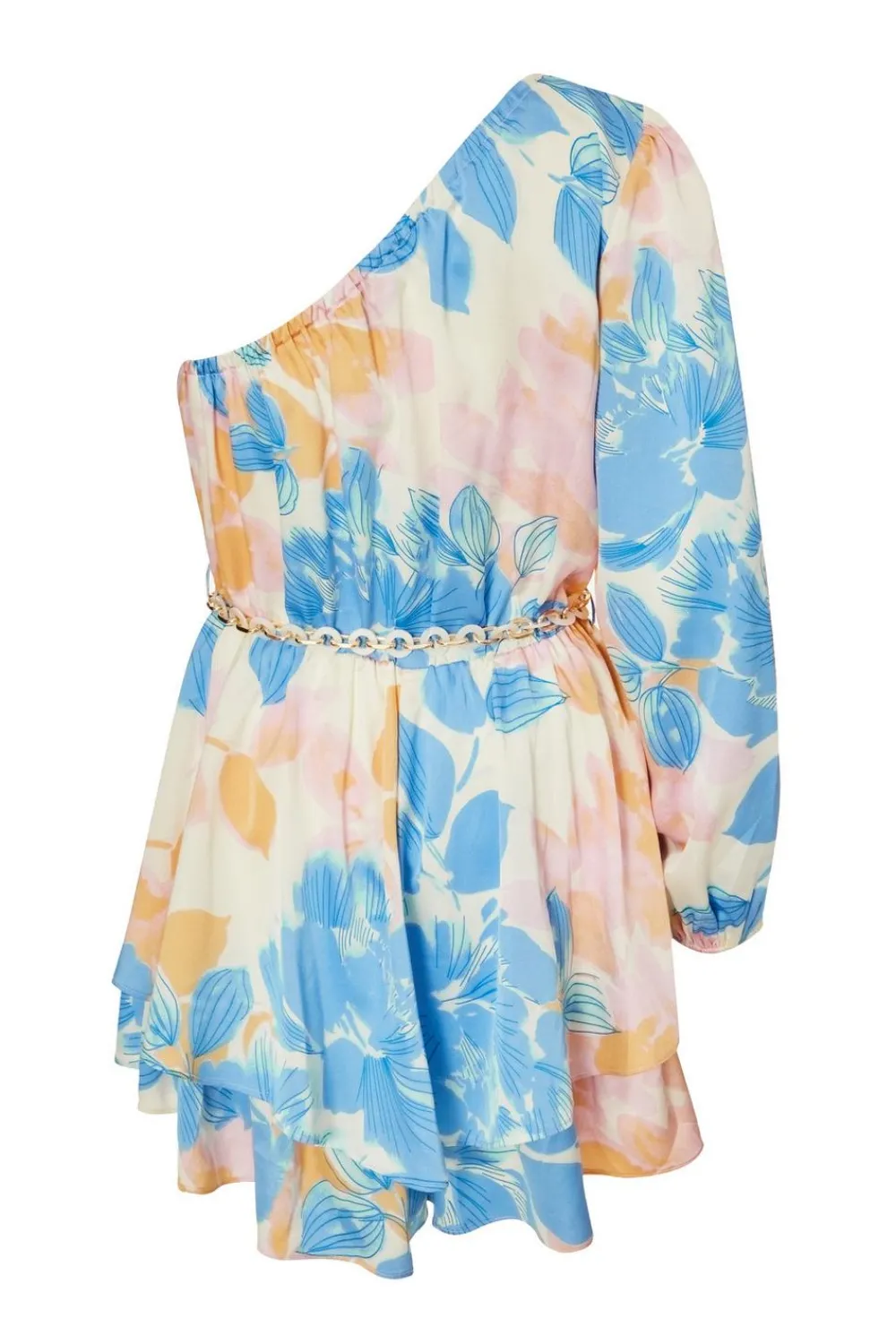 Quiz Playsuits|Summer Clothes>Blue One shoulder Floral Playsuit