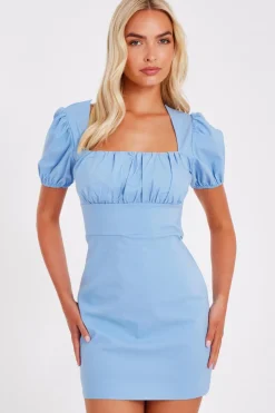 Quiz Summer Clothes|Holiday>Blue Puff Sleeve Mini Dress