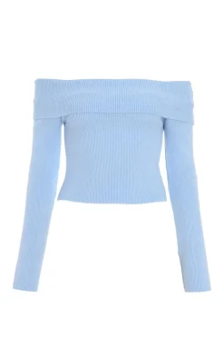 Quiz Bardot Tops|Tops>Blue Ribbed Bardot Jumper