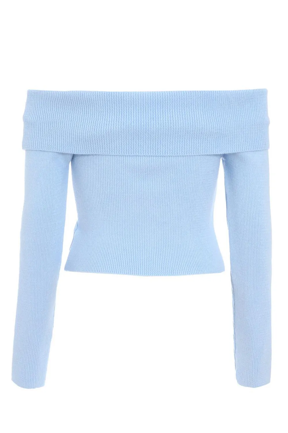 Quiz Bardot Tops|Tops>Blue Ribbed Bardot Jumper
