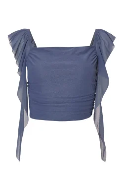 Quiz Going Out Tops|Crop Tops>Blue Ruffle Detail Crop Top