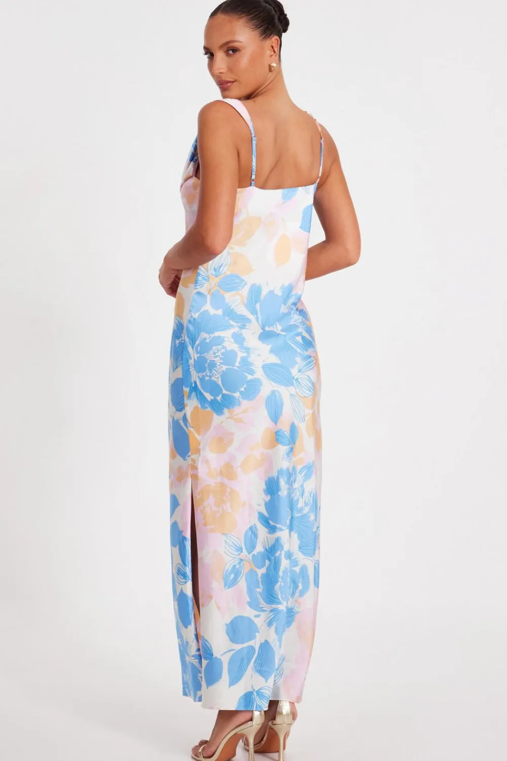 Quiz Day At The Races|Summer Clothes>Blue Satin Floral Midaxi Dress