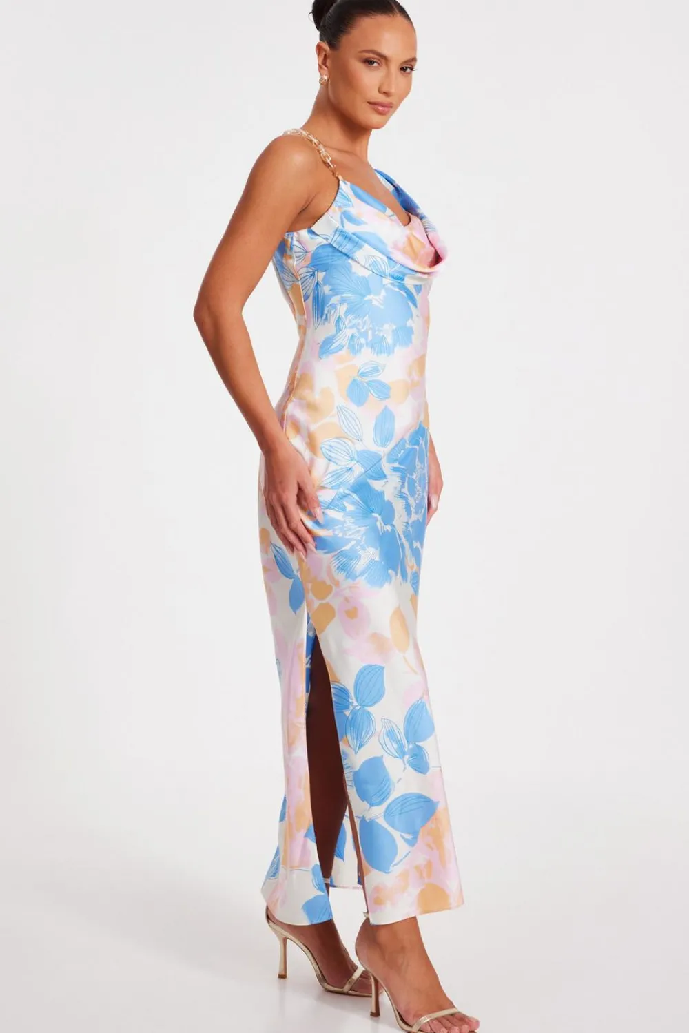 Quiz Day At The Races|Summer Clothes>Blue Satin Floral Midaxi Dress