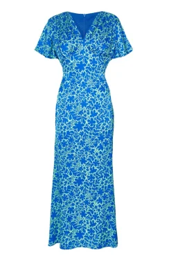 Quiz Day At The Races|Christening Guest>Blue Satin Floral Midaxi Dress