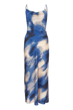 Quiz Day At The Races|Christening Guest>Blue Satin Marble Midaxi Dress