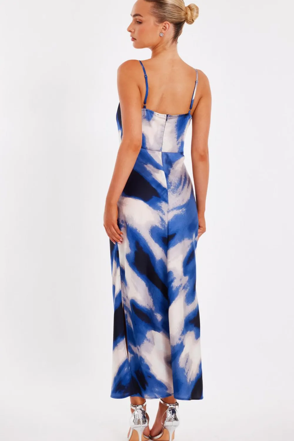 Quiz Day At The Races|Christening Guest>Blue Satin Marble Midaxi Dress