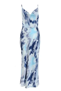 Quiz Wedding Guest Dresses|Summer Dresses>Blue Satin Marble Print Midi Dress