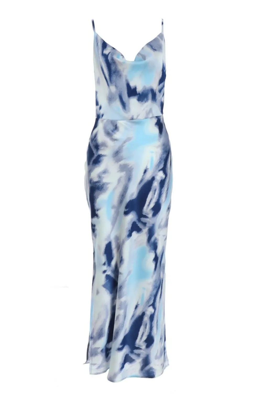 Quiz Wedding Guest Dresses|Summer Dresses>Blue Satin Marble Print Midi Dress