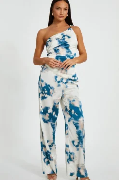 Quiz Summer Tops|Going Out Tops>Blue Satin Marble Print Top