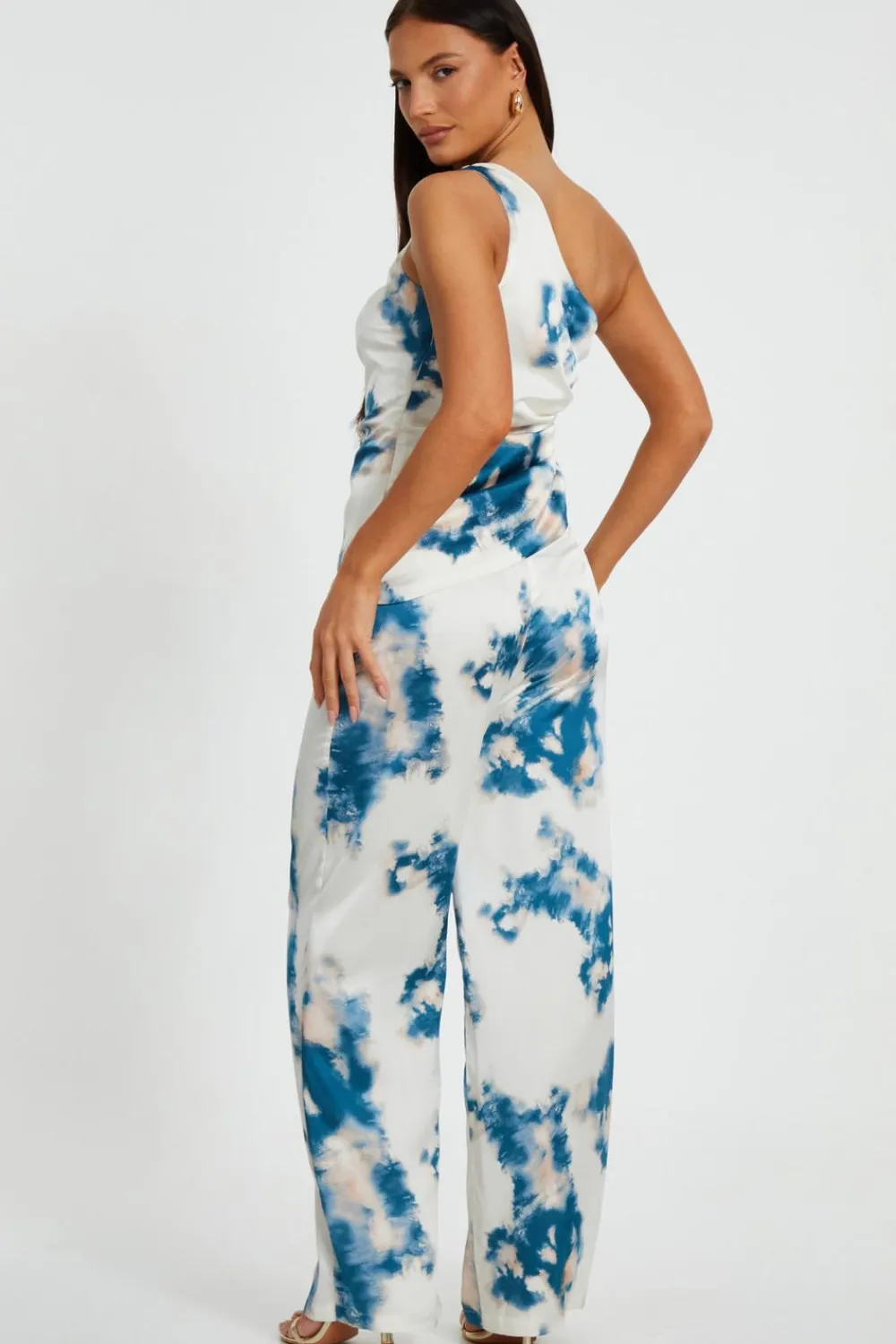 Quiz Summer Tops|Going Out Tops>Blue Satin Marble Print Top