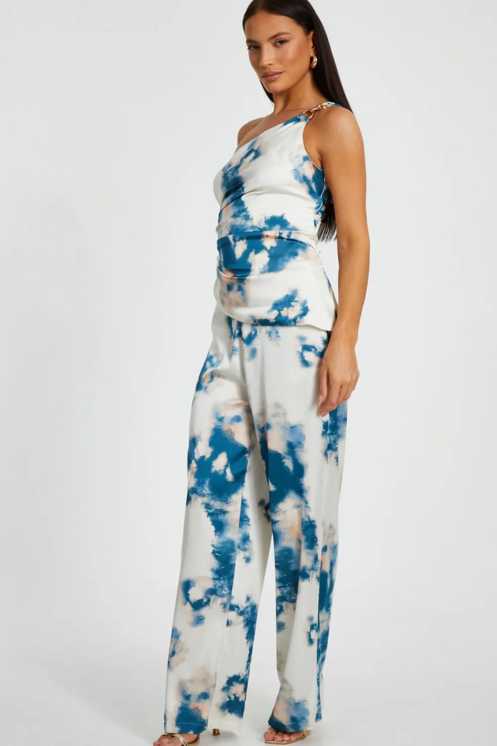 Quiz Summer Tops|Going Out Tops>Blue Satin Marble Print Top