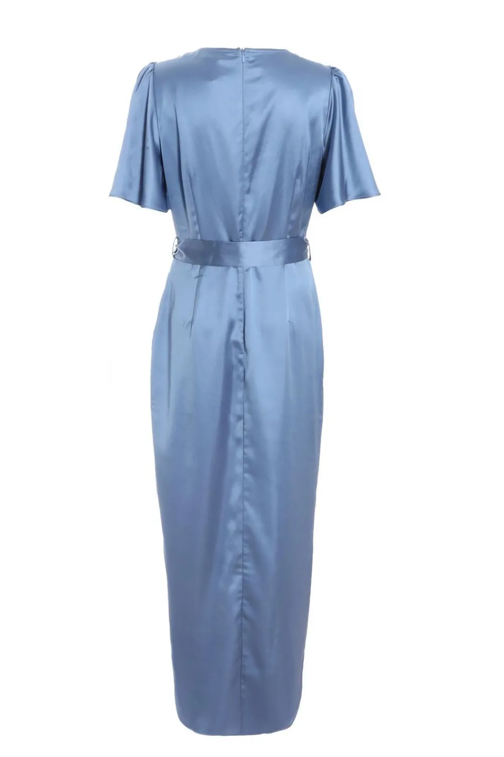 Quiz Wrap Dresses|Wedding Guest Dresses>Blue Satin Wrap Ruched Midi Dress