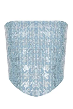 Quiz Summer Tops|Going Out Tops>Blue Sequin Denim Bandeau Top