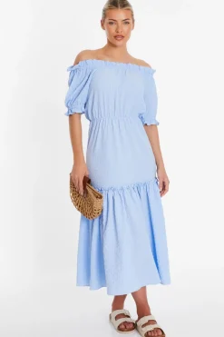 Quiz Summer Clothes|Holiday>Blue Textured Bardot Midi Dress