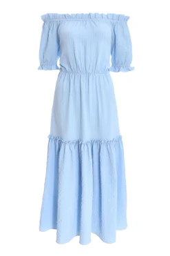 Quiz Summer Clothes|Holiday>Blue Textured Bardot Midi Dress