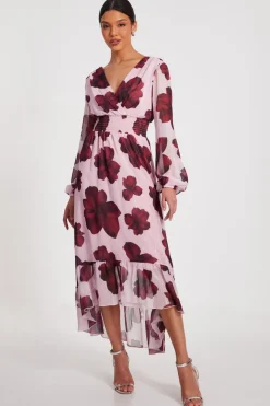 Quiz Day At The Races|Christening Guest>Blush Floral Dip Hem Midi Dress