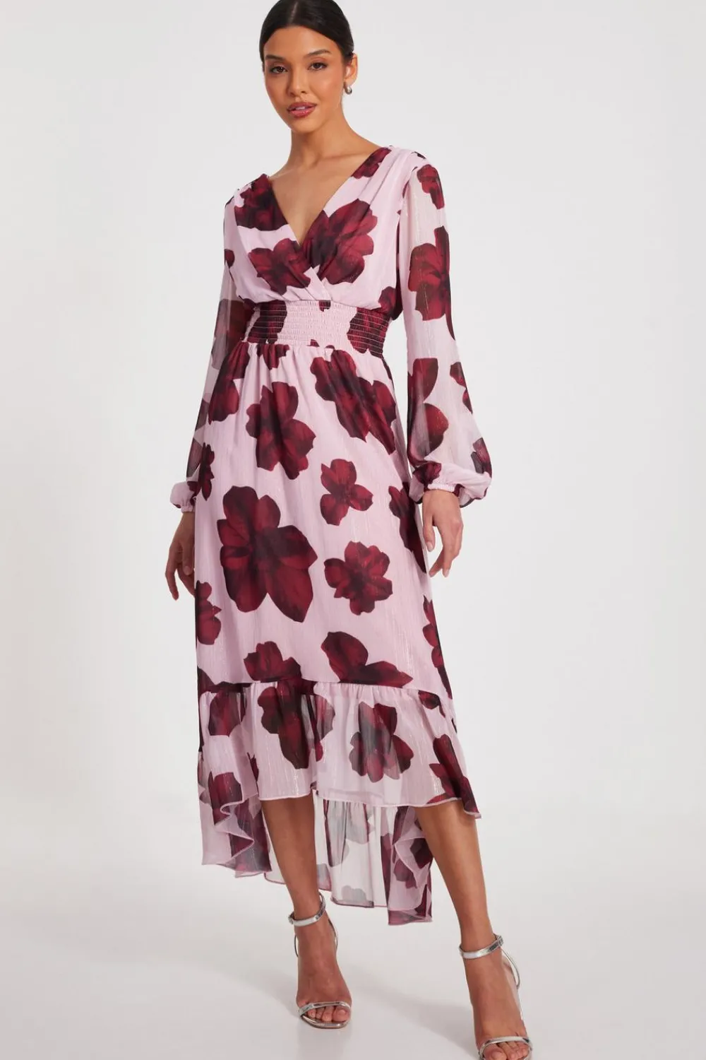 Quiz Day At The Races|Christening Guest>Blush Floral Dip Hem Midi Dress