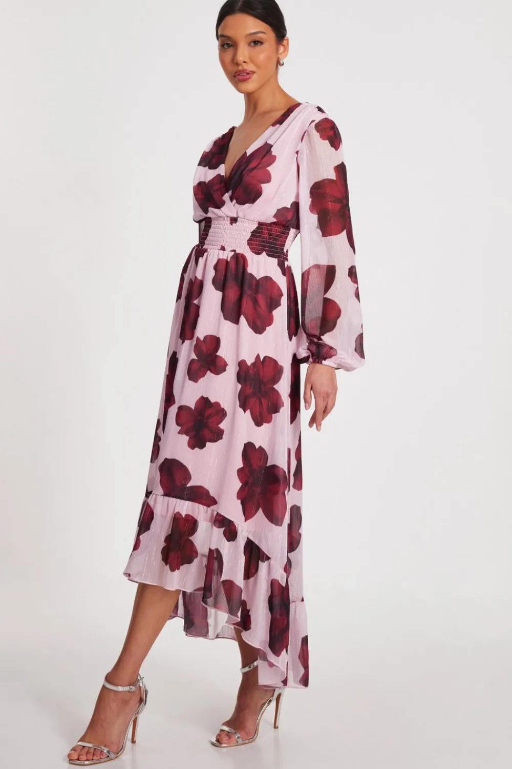 Quiz Day At The Races|Christening Guest>Blush Floral Dip Hem Midi Dress