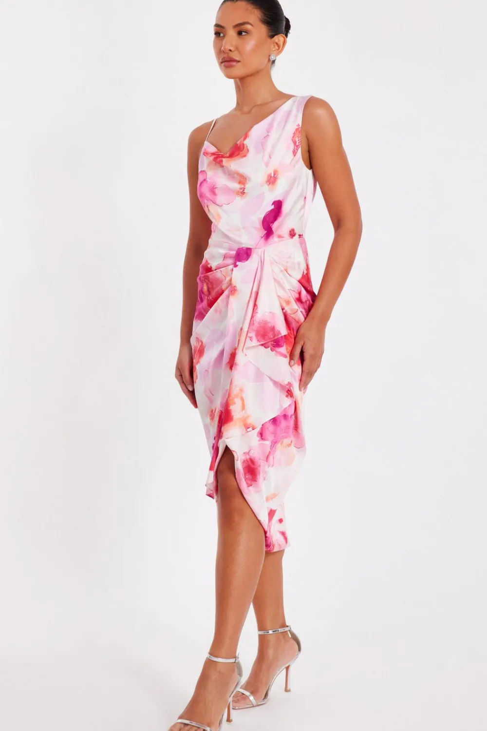 Quiz Day At The Races|Christening Guest>Blush Floral Print Midi Dress
