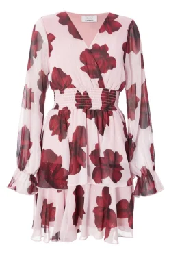 Quiz Florals|Wrap Dresses>Blush Floral Tiered Skater Dress