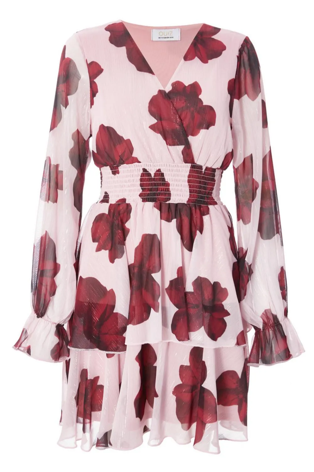 Quiz Florals|Wrap Dresses>Blush Floral Tiered Skater Dress