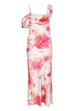 Quiz Day At The Races|Florals>Blush Satin Tropical Print Midaxi Dres