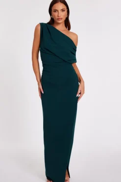 Quiz Evening Dresses|Dresses>Bottle Green Asymmetric Maxi Dress