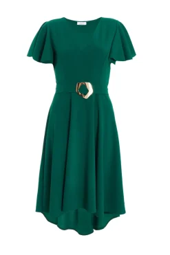 Quiz Christening Guest|Wedding Guest Dresses>Bottle Green Buckle Detail Midi Dress