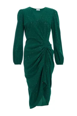 Quiz Christening Guest|Modest>Bottle Green Glitter Midi Dress