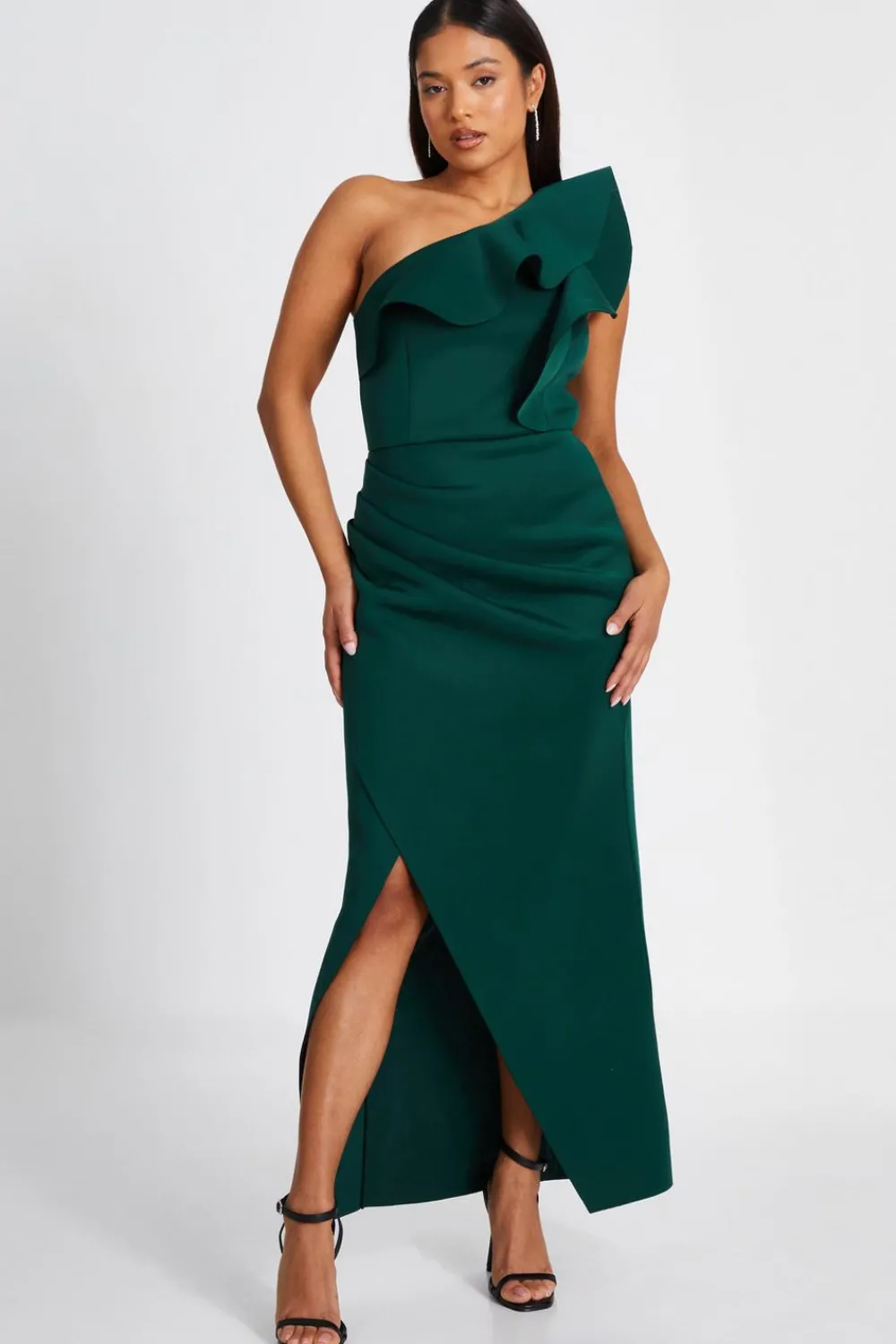 Quiz Prom Dresses|Prom & Ball>Bottle Green One Shoulder Maxi Dress
