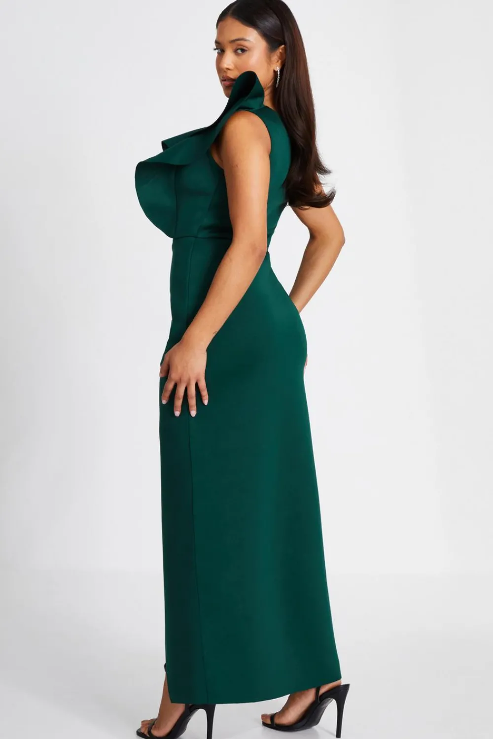 Quiz Prom Dresses|Prom & Ball>Bottle Green One Shoulder Maxi Dress