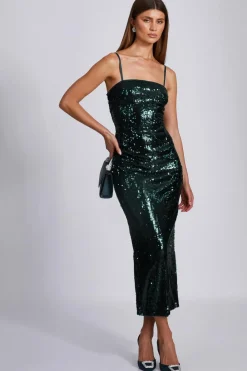 Quiz Wedding Guest Dresses|Occasion Dresses>Bottle Green Sequin Midaxi Dress