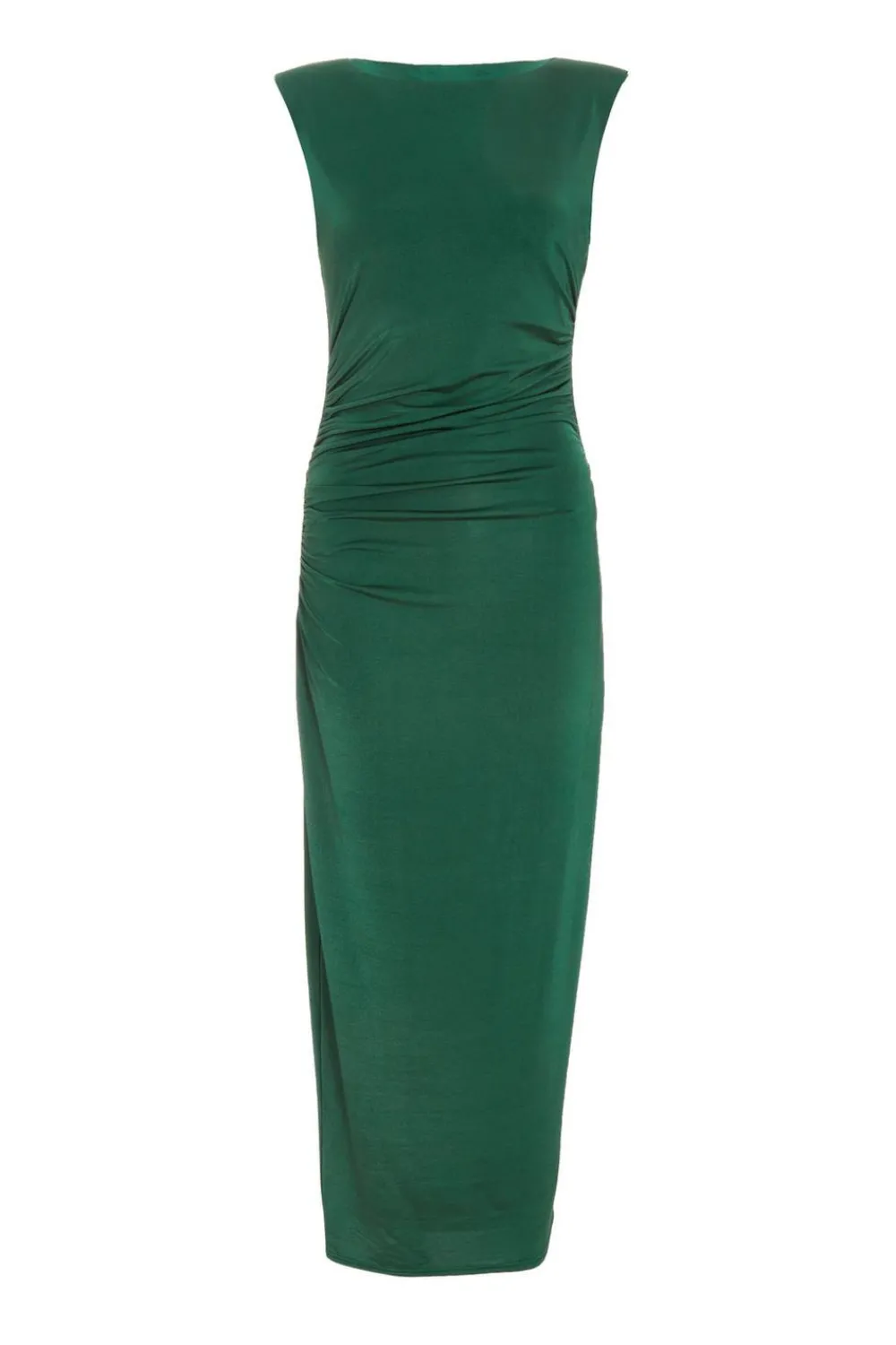 Quiz Midi Dresses|Maxi Dresses>Bottle Green Shoulder Pad Midaxi Dress
