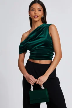 Quiz Crop Tops|Tops>Velvet Asymmetric top