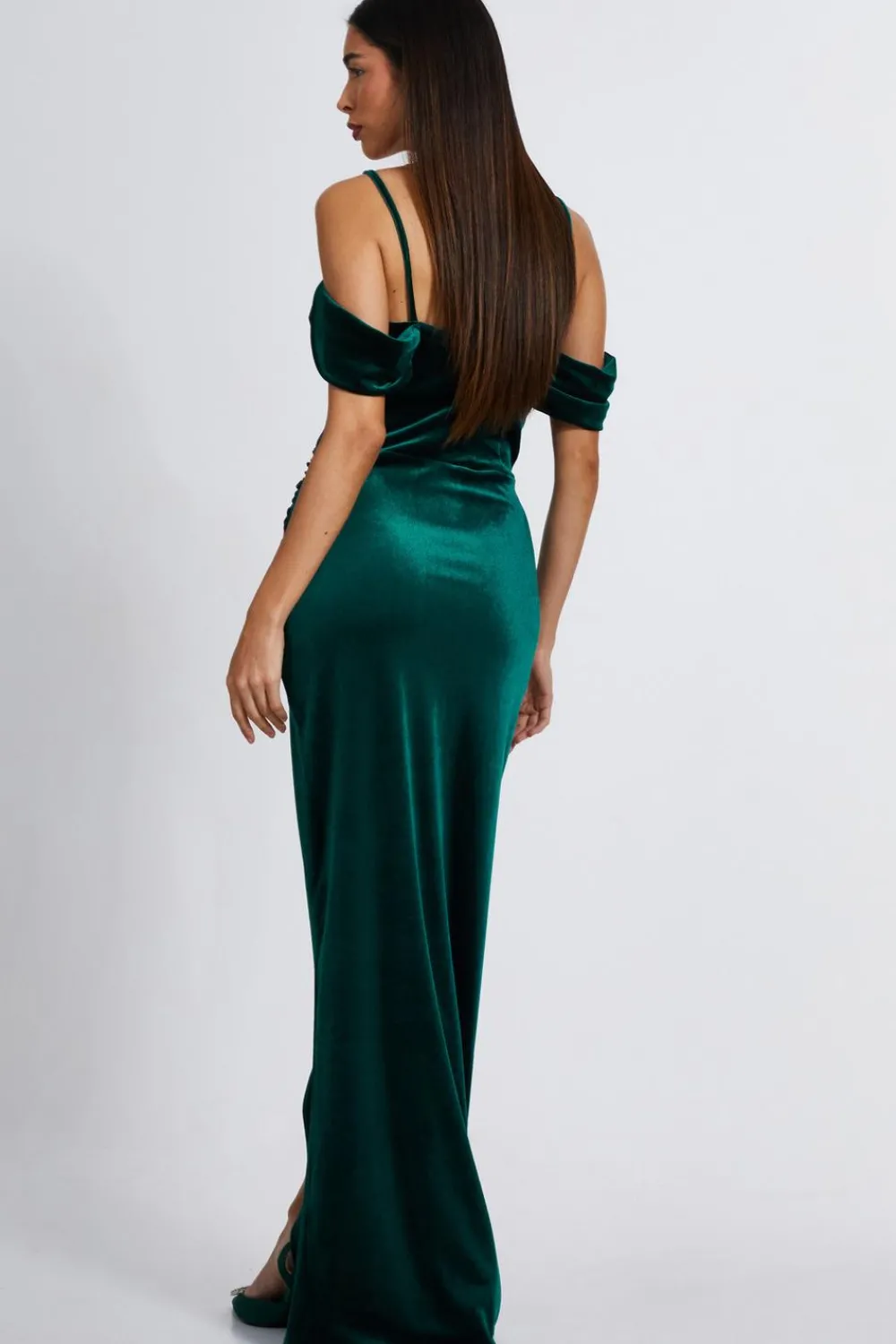 Quiz Evening Dresses|Wrap Dresses>Bottle Green Velvet Cowl Neck Maxi Dress