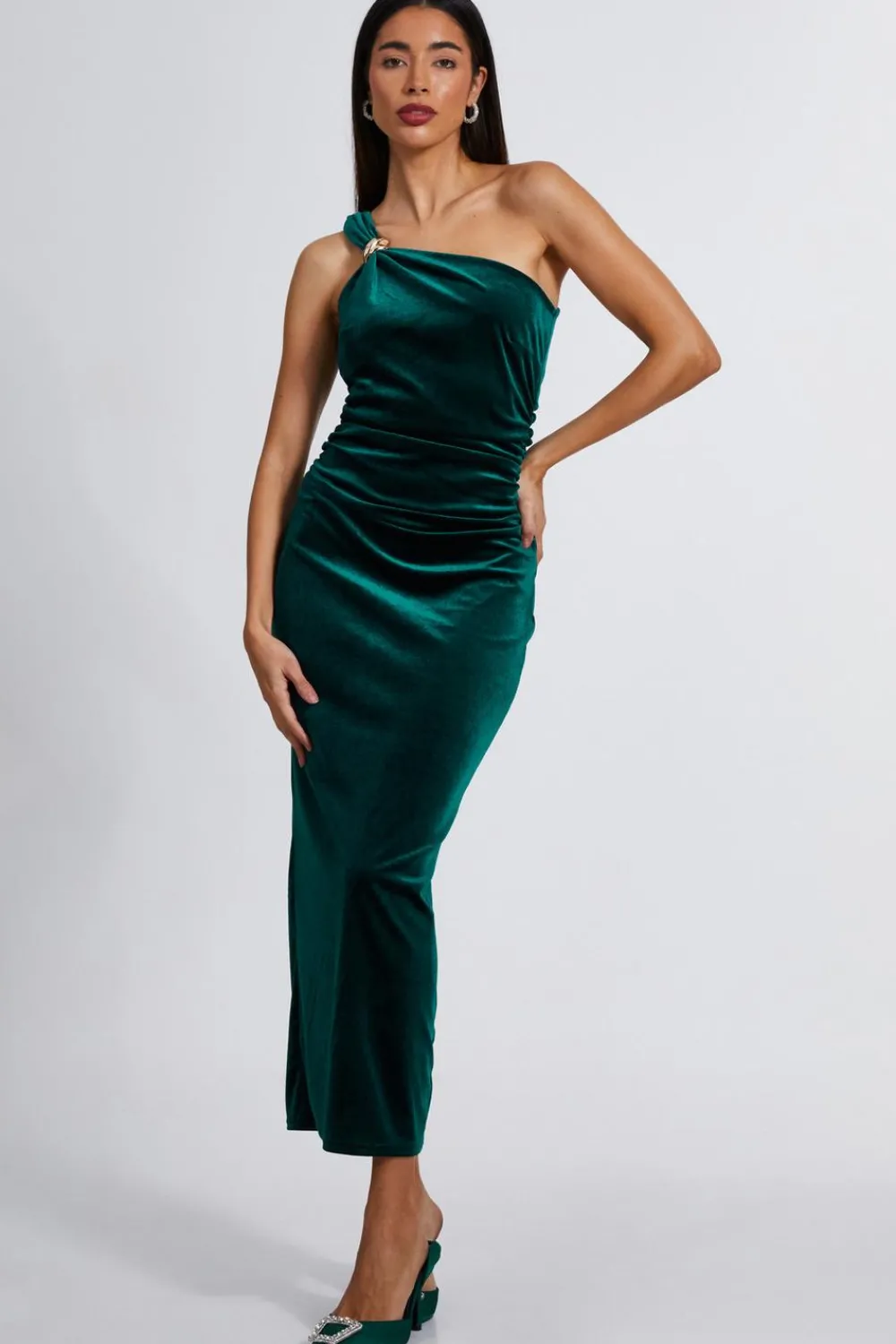 Quiz Evening Dresses|Occasion Dresses>Velvet One Shoulder Midaxi Dress