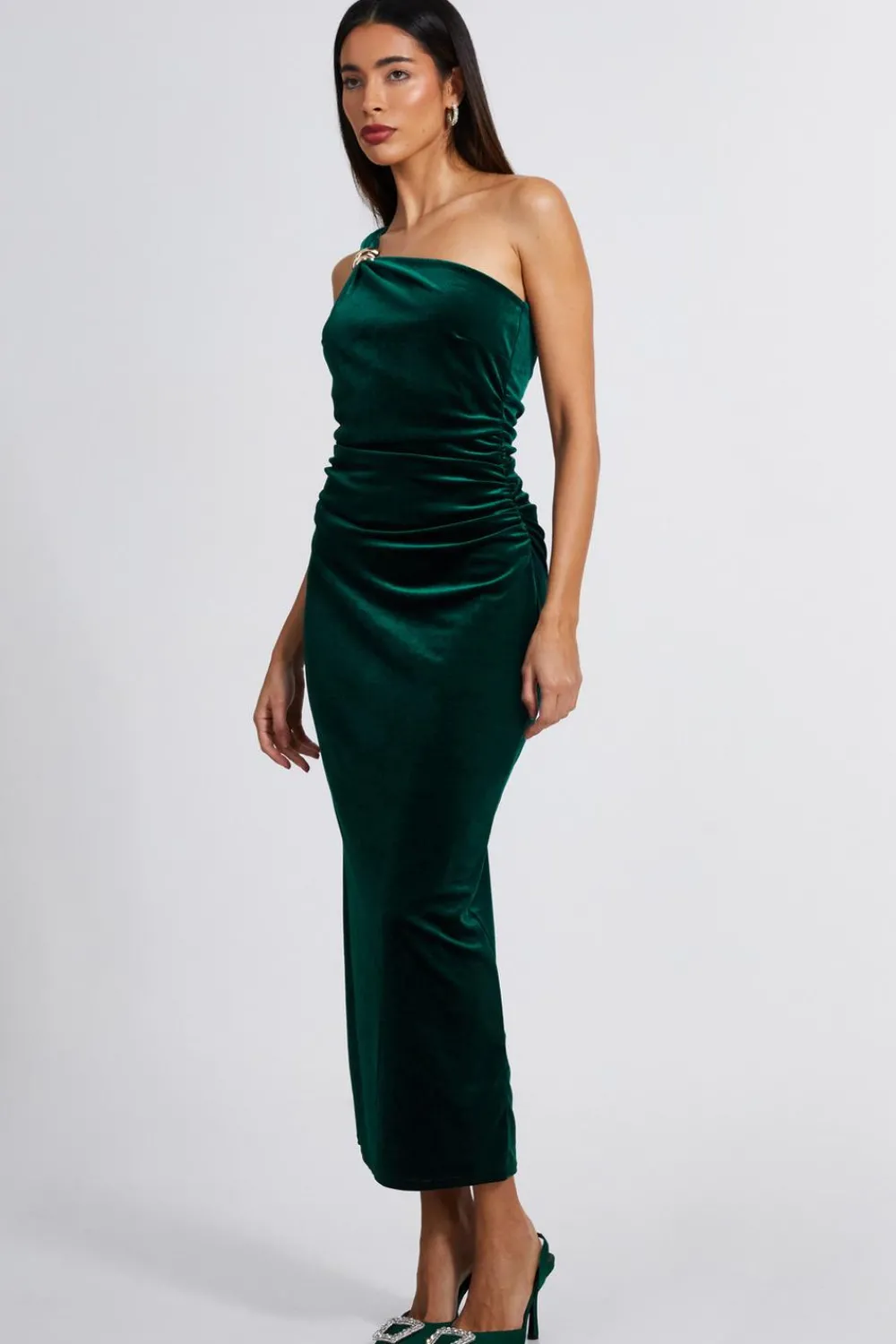 Quiz Evening Dresses|Occasion Dresses>Velvet One Shoulder Midaxi Dress