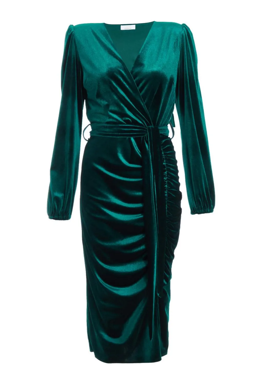 Quiz Evening Dresses|Wrap Dresses>Bottle Green Velvet Ruched Midi Dress