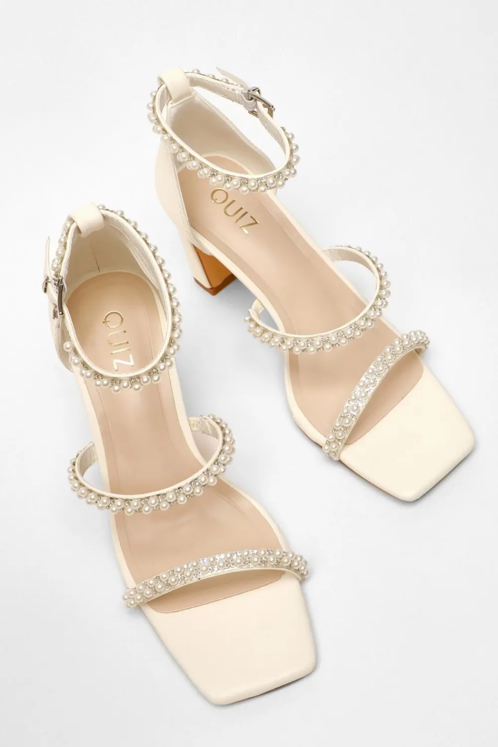 Quiz Shoe & Bag Sets|Occasion Shoes>Bridal Faux Leather Pearl Strap Heels