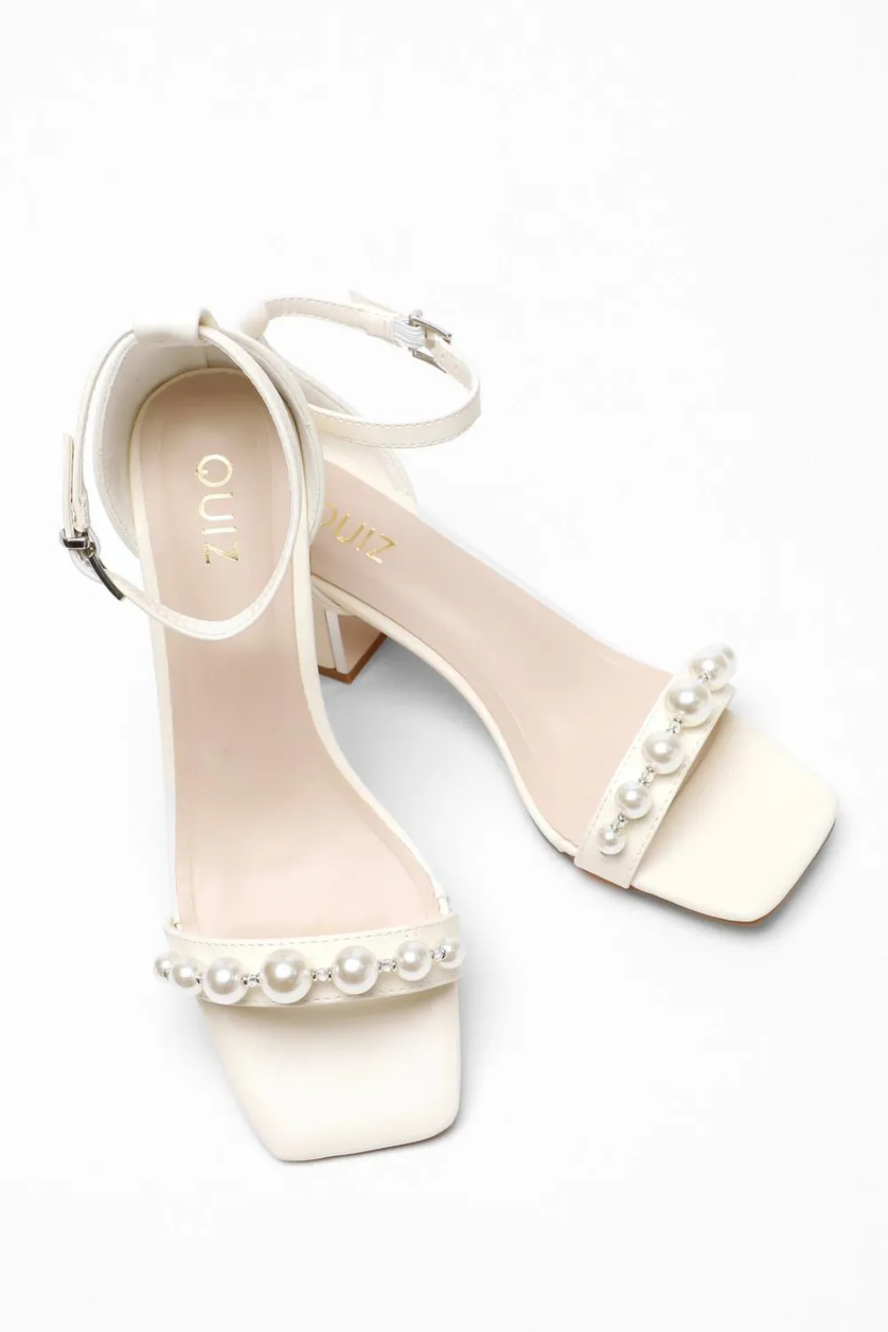 Quiz Shoe & Bag Sets|Occasion Shoes>Bridal Pearl Strap Block Heeled Sandals