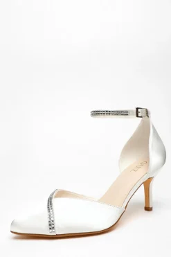Quiz Occasion Shoes|Bridal Shoes>Bridal Satin Diamante Asymmetric Court Heels