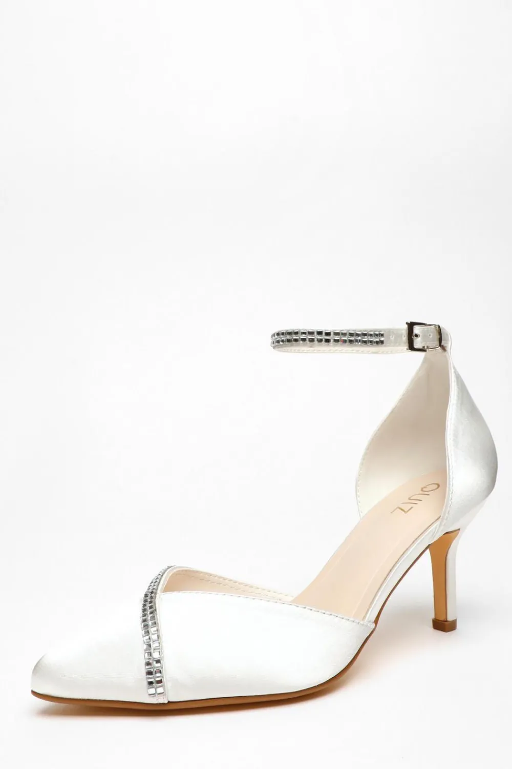 Quiz Occasion Shoes|Bridal Shoes>Bridal Satin Diamante Asymmetric Court Heels