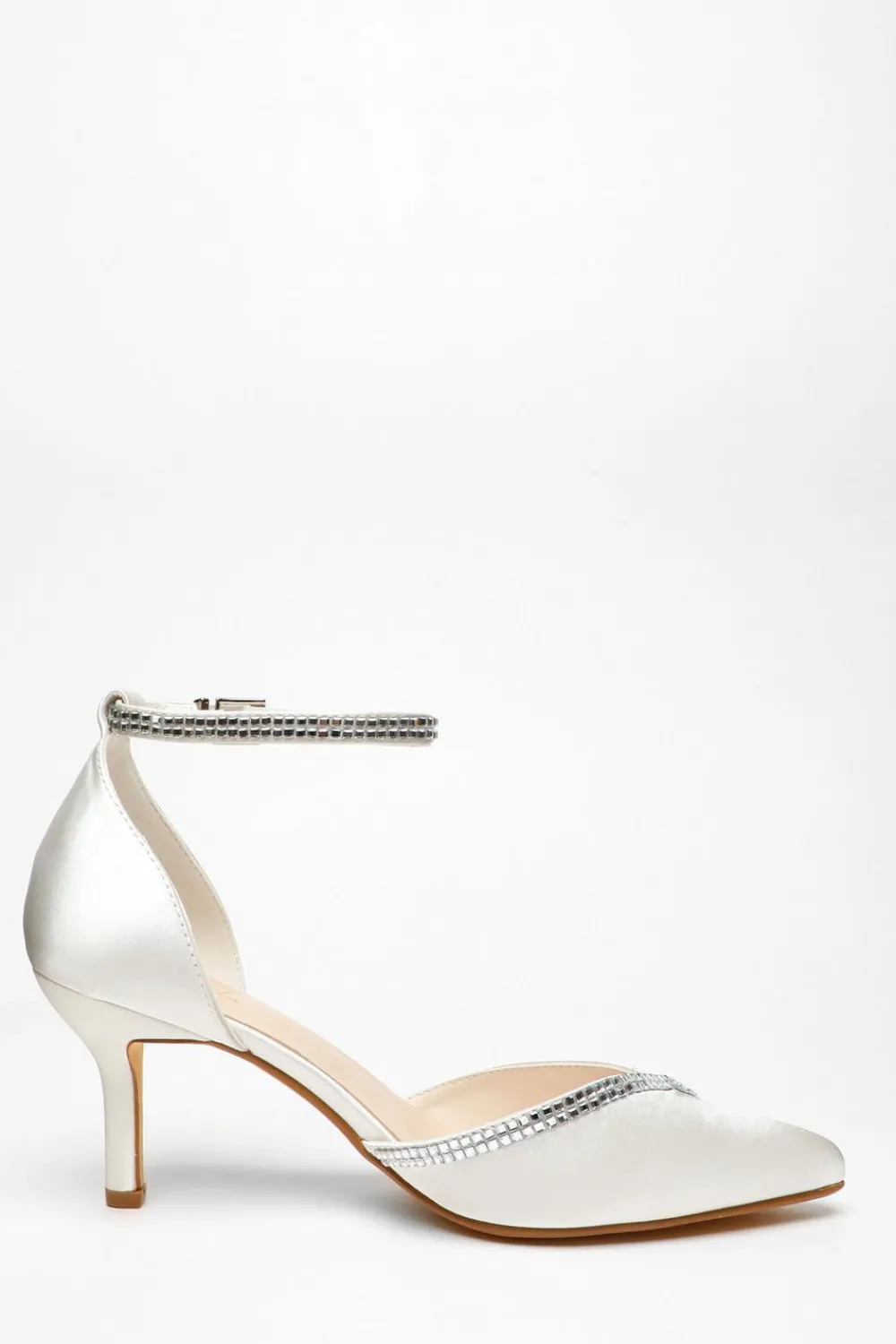 Quiz Occasion Shoes|Bridal Shoes>Bridal Satin Diamante Asymmetric Court Heels