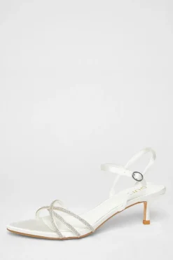 Quiz Occasion Shoes|Heels>Bridal White Diamante Cross Strap Heels