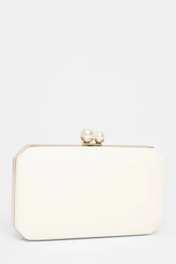 Quiz Wedding Accessories|Bride To Be>Bridal White Pearl Clasp Box Bag