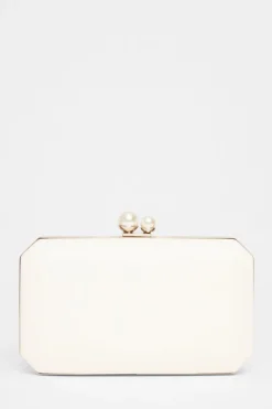 Quiz Wedding Accessories|Bride To Be>Bridal White Pearl Clasp Box Bag