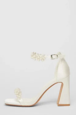 Quiz Occasion Shoes|Heels>Bridal White Satin Block Heels